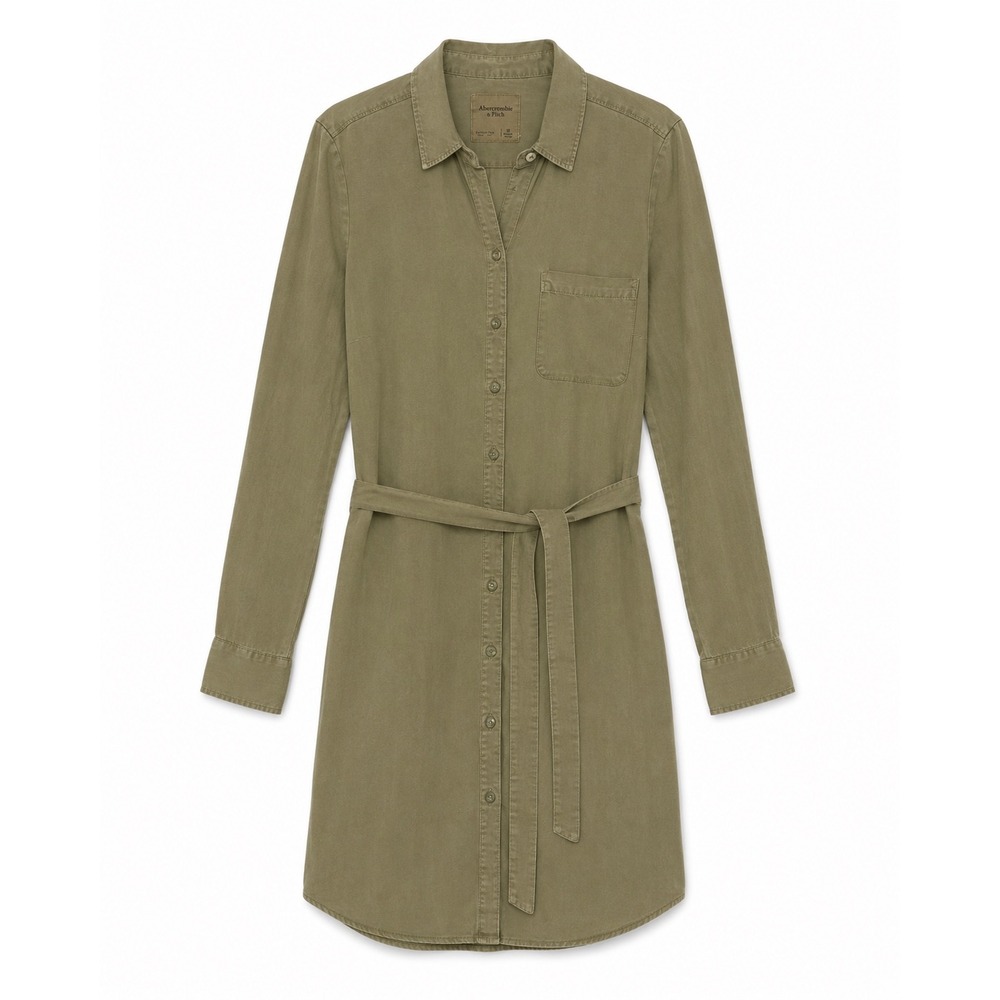 Abercrombie & Fitch NWT Utility Shirt Dress Olive Green Lyocell Tie Waist Medium